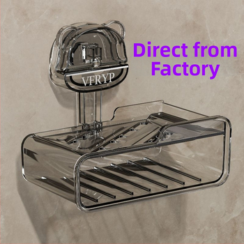 Seininis muilo laikiklis su siurbtukais, be gręžimo, dviejų dalių rinkinys, iš plastiko, CE sertifikatas, paprastas ir modernus stilius