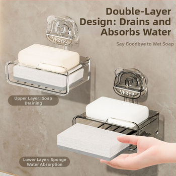 Seininis muilo laikiklis su siurbtukais, be gręžimo, dviejų dalių rinkinys, iš plastiko, CE sertifikatas, paprastas ir modernus stilius