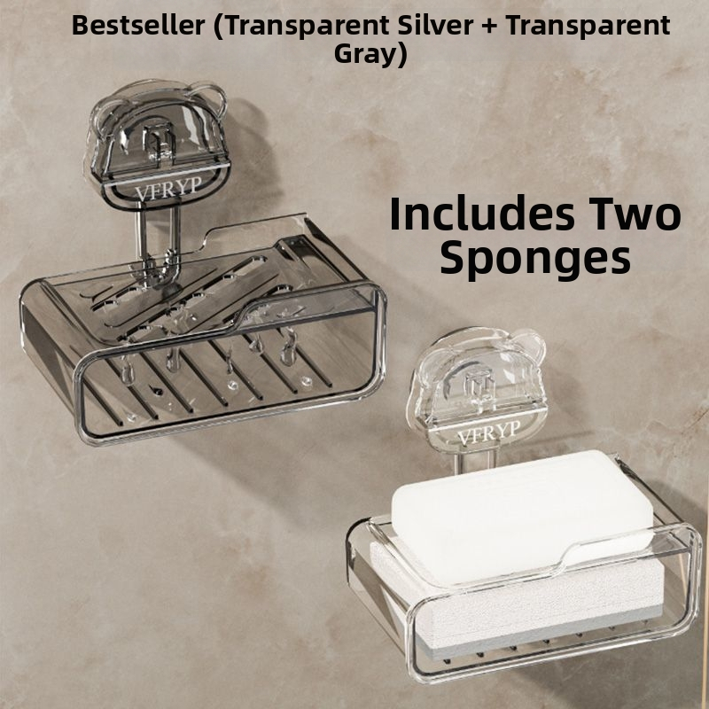 Seininis muilo laikiklis su siurbtukais, be gręžimo, dviejų dalių rinkinys, iš plastiko, CE sertifikatas, paprastas ir modernus stilius