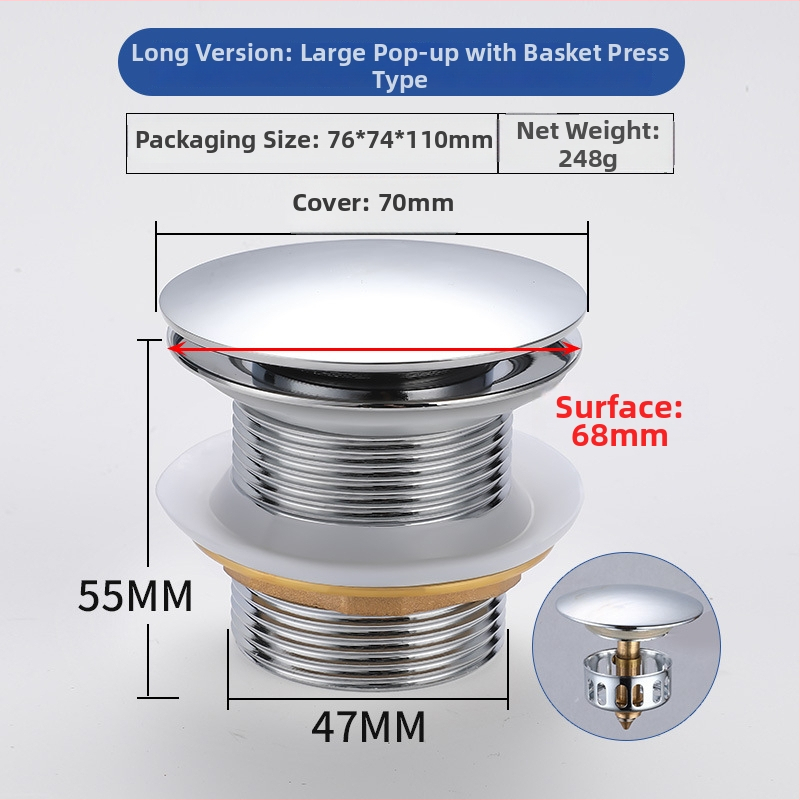 Messingist vannivool pop-up mehhanismiga (bounce tüüp), Briti stiilis avamine, mudel: vannivool, kaasaegne minimalistlik disain