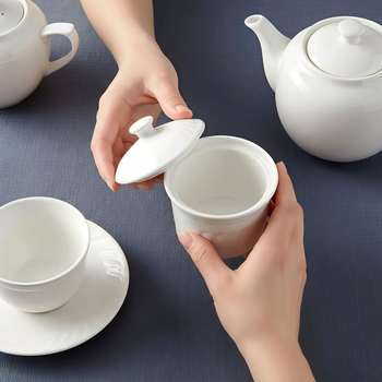 Szállodai kerámia leveses pohár – magnézium porcelán, aláglazúros felület, testreszabható, logó nyomtatás