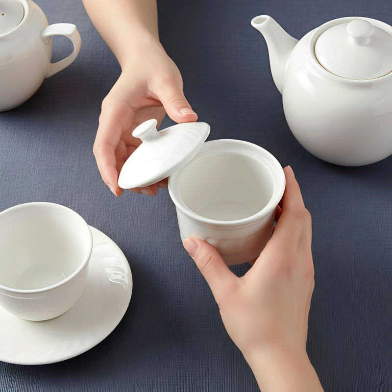 Szállodai kerámia leveses pohár – magnézium porcelán, aláglazúros felület, testreszabható, logó nyomtatás