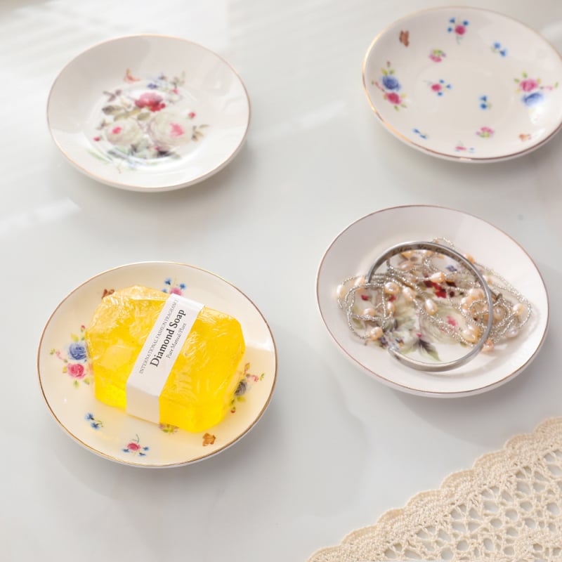 Keramická okrúhla platňa – kvetinový vzor, retro štýl, mikrovlnná bezpečnosť, tanier na šperky a mydlo