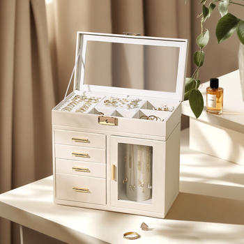 Kastīte rotaslietām ar pieciem atvilktnēm, PU āda, galda uzstādīšana, daudzfunkcionāla un putekļusizturīga, piemērota auskarām, gredeniem un kaklarotām