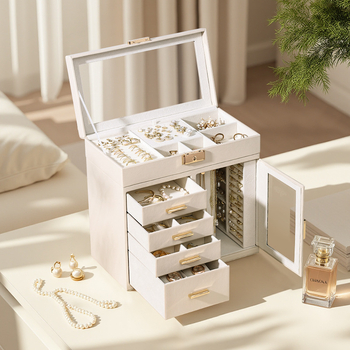 Kastīte rotaslietām ar pieciem atvilktnēm, PU āda, galda uzstādīšana, daudzfunkcionāla un putekļusizturīga, piemērota auskarām, gredeniem un kaklarotām