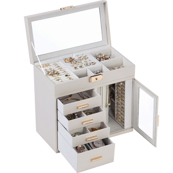 Kastīte rotaslietām ar pieciem atvilktnēm, PU āda, galda uzstādīšana, daudzfunkcionāla un putekļusizturīga, piemērota auskarām, gredeniem un kaklarotām