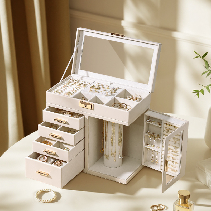 Kastīte rotaslietām ar pieciem atvilktnēm, PU āda, galda uzstādīšana, daudzfunkcionāla un putekļusizturīga, piemērota auskarām, gredeniem un kaklarotām