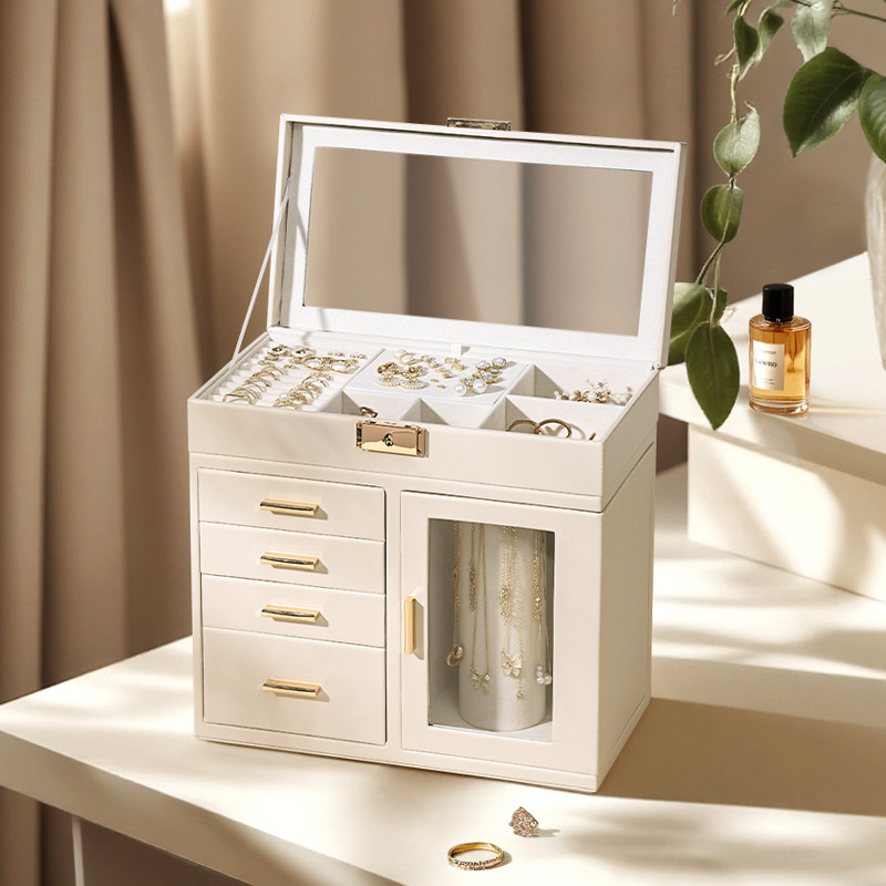 Kastīte rotaslietām ar pieciem atvilktnēm, PU āda, galda uzstādīšana, daudzfunkcionāla un putekļusizturīga, piemērota auskarām, gredeniem un kaklarotām