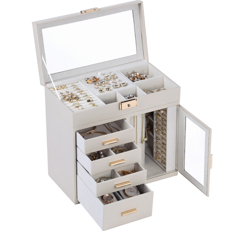 Kastīte rotaslietām ar pieciem atvilktnēm, PU āda, galda uzstādīšana, daudzfunkcionāla un putekļusizturīga, piemērota auskarām, gredeniem un kaklarotām