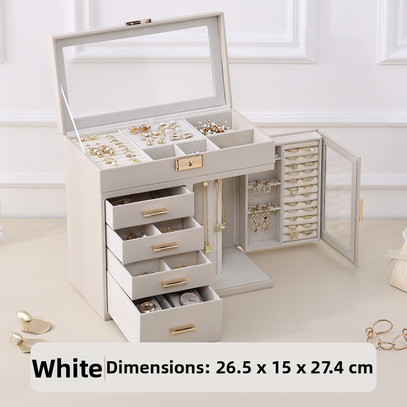 Kastīte rotaslietām ar pieciem atvilktnēm, PU āda, galda uzstādīšana, daudzfunkcionāla un putekļusizturīga, piemērota auskarām, gredeniem un kaklarotām