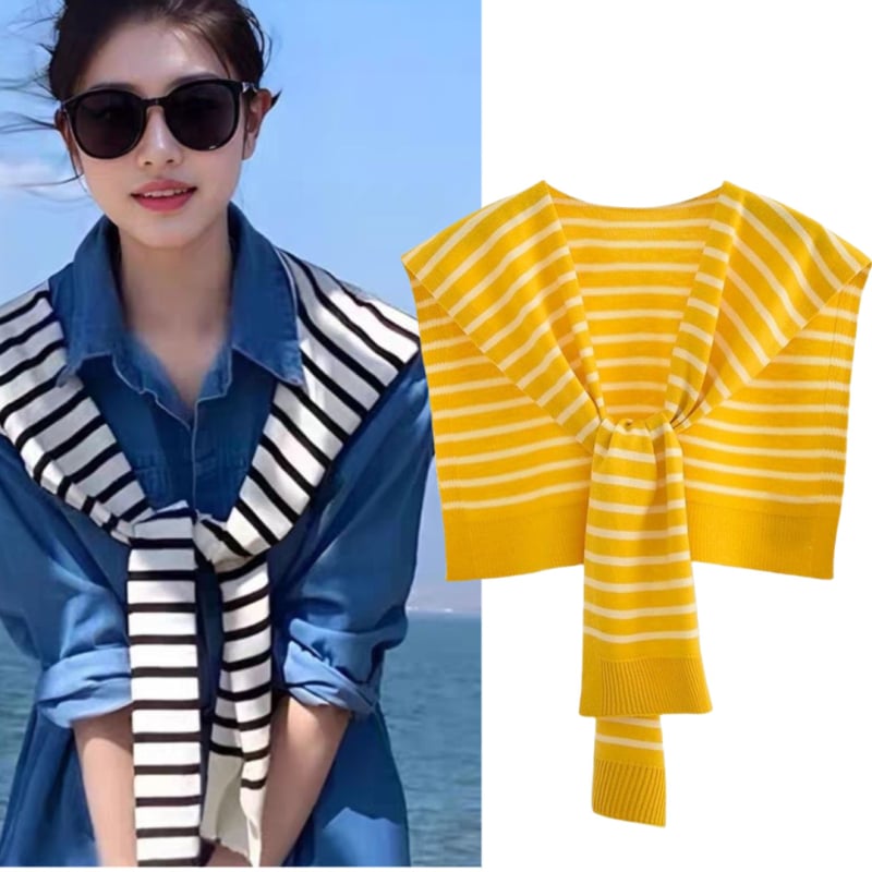 Adīts šalles stilā, ar svītrainu blokrakstu, divējāda izmantošana sievietēm – visu gadalaiku