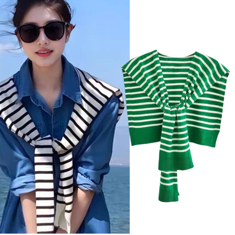 Adīts šalles stilā, ar svītrainu blokrakstu, divējāda izmantošana sievietēm – visu gadalaiku