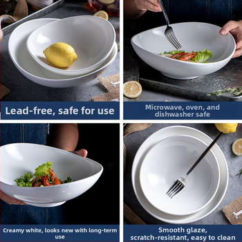 Porcelininis dubuo su neįprasta forma, skirtas ramenams ir salotoms, su įspaustu logotipu, galimybė pritaikyti apdorojimą