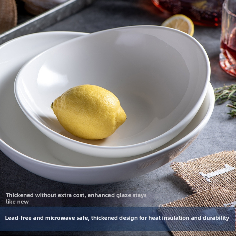 Porcelininis dubuo su neįprasta forma, skirtas ramenams ir salotoms, su įspaustu logotipu, galimybė pritaikyti apdorojimą