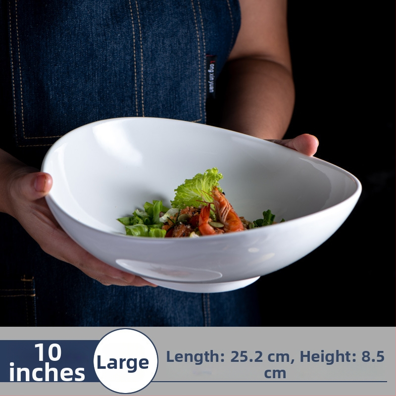 Porcelininis dubuo su neįprasta forma, skirtas ramenams ir salotoms, su įspaustu logotipu, galimybė pritaikyti apdorojimą