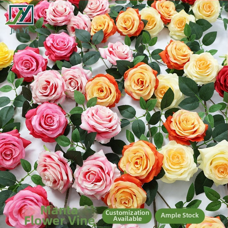 Seinā karājas dekoratīva liana ar plastmasas ziediem, imitēts rotāns, Wedding Home sērija, pusdarbs un pusmehāniska ražošana