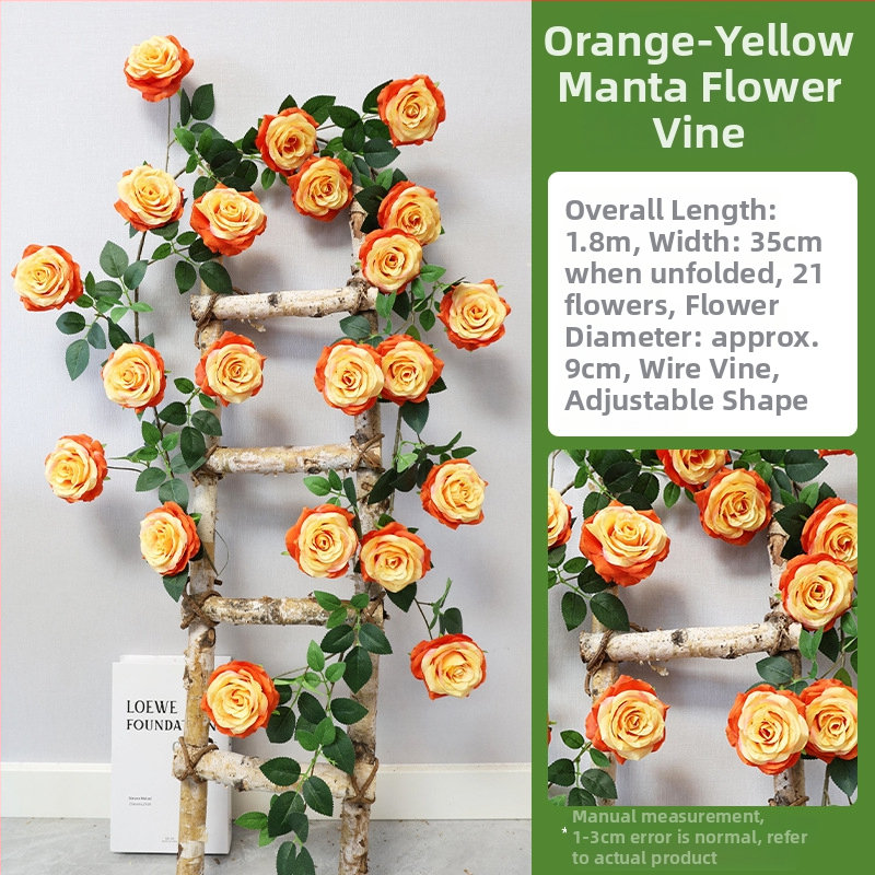 Seinā karājas dekoratīva liana ar plastmasas ziediem, imitēts rotāns, Wedding Home sērija, pusdarbs un pusmehāniska ražošana