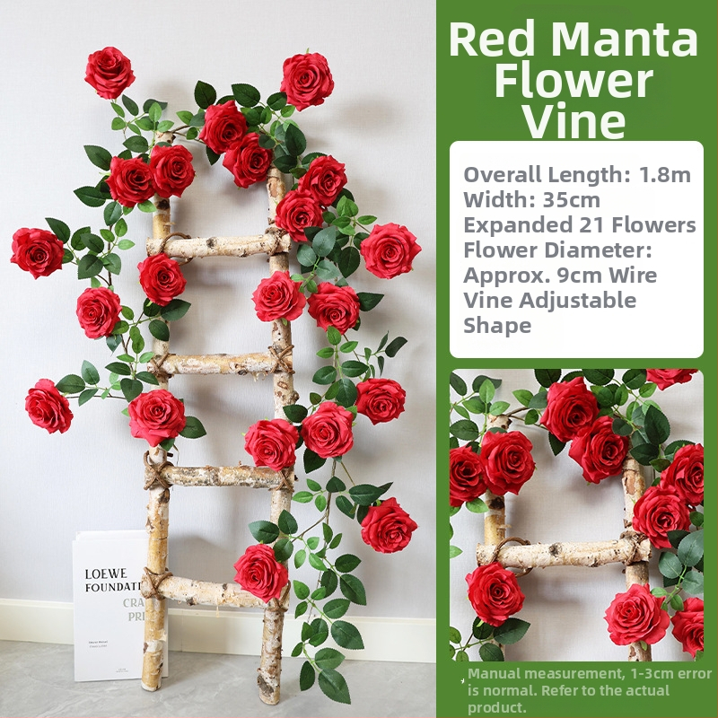 Seinā karājas dekoratīva liana ar plastmasas ziediem, imitēts rotāns, Wedding Home sērija, pusdarbs un pusmehāniska ražošana