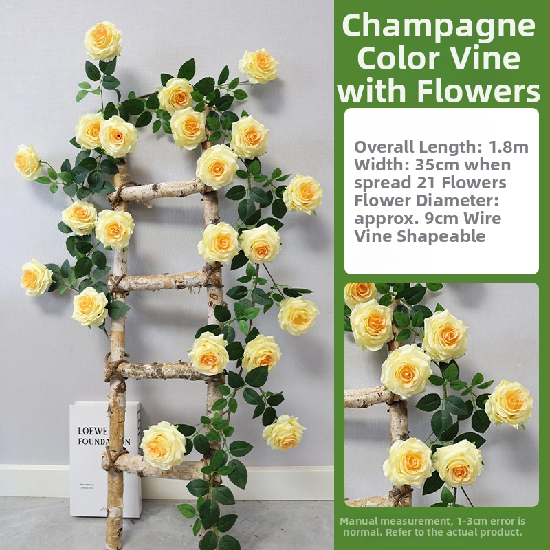 Seinā karājas dekoratīva liana ar plastmasas ziediem, imitēts rotāns, Wedding Home sērija, pusdarbs un pusmehāniska ražošana
