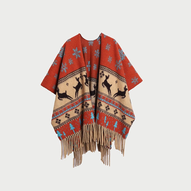 Sievietēm šalle-pelerīna no mākslīgā kašmīra, moderns stils, totem motīvs, adīta