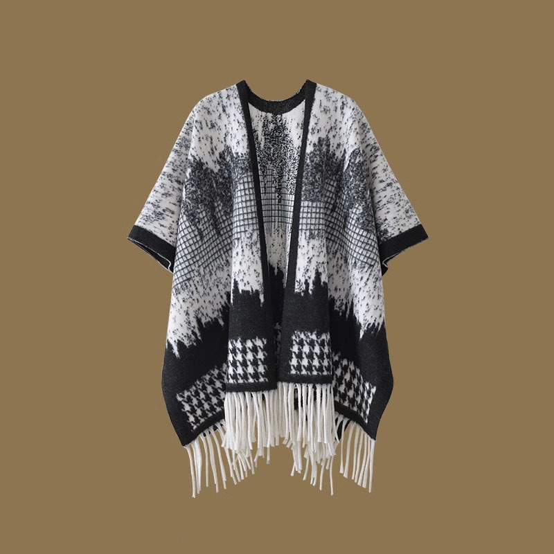 Sievietēm šalle-pelerīna no mākslīgā kašmīra, moderns stils, totem motīvs, adīta