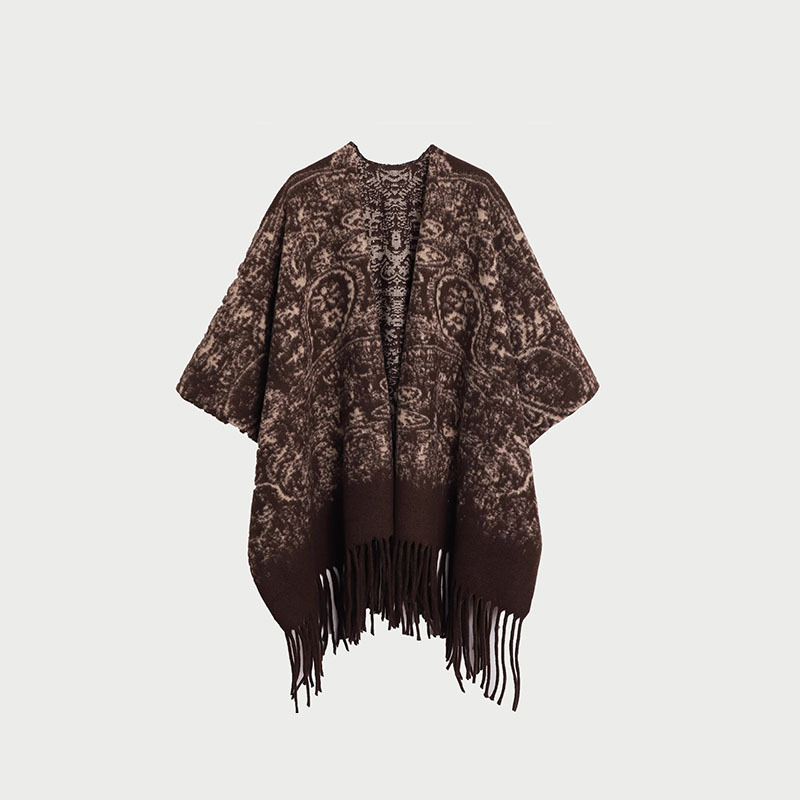 Sievietēm šalle-pelerīna no mākslīgā kašmīra, moderns stils, totem motīvs, adīta