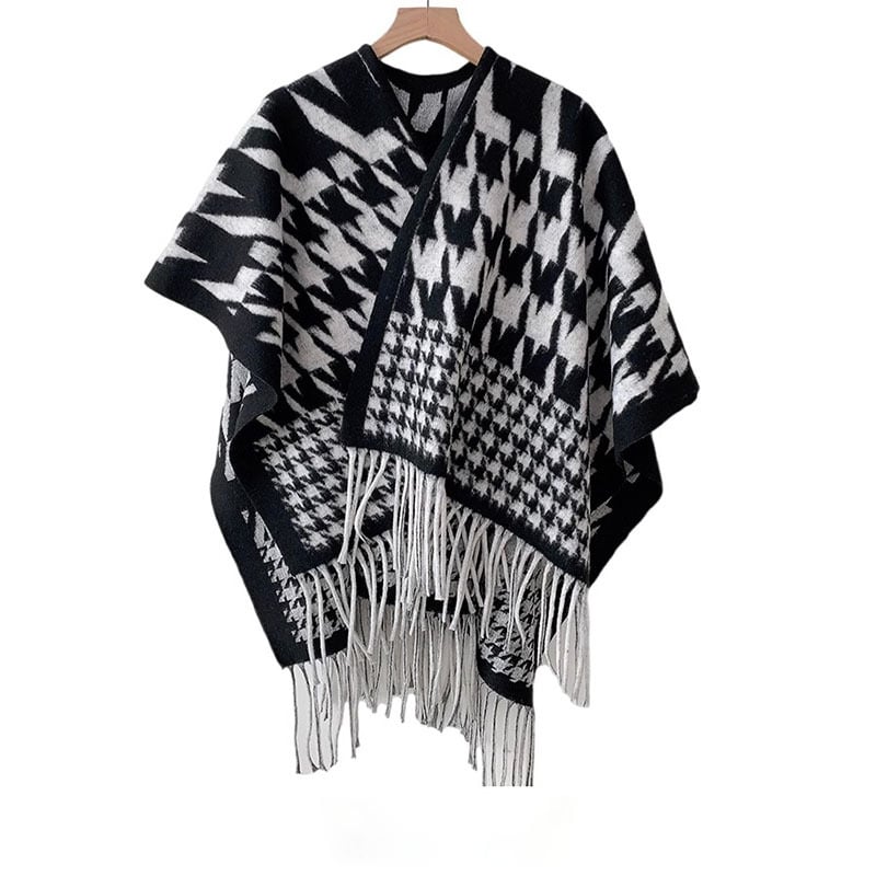 Sievietēm šalle-pelerīna no mākslīgā kašmīra, moderns stils, totem motīvs, adīta