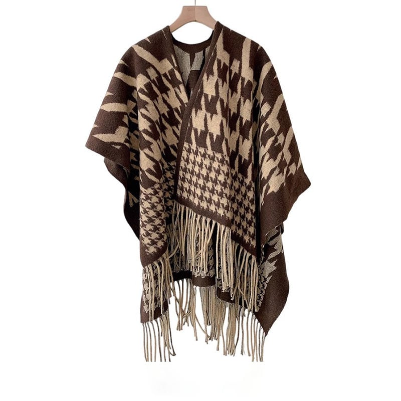 Sievietēm šalle-pelerīna no mākslīgā kašmīra, moderns stils, totem motīvs, adīta