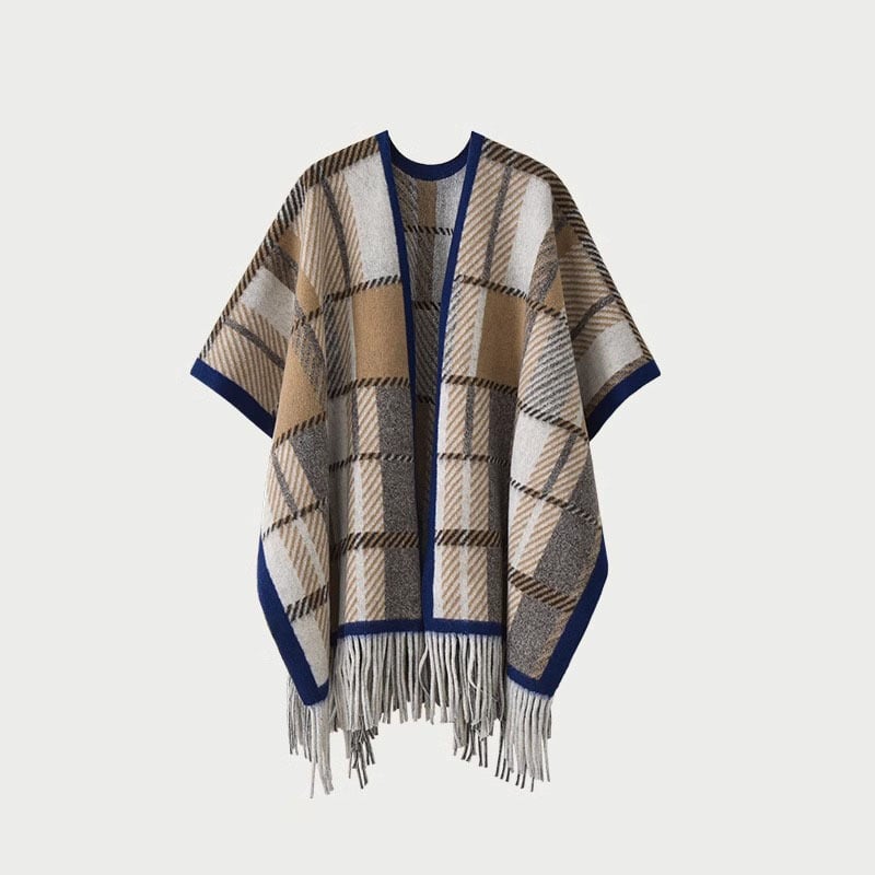 Sievietēm šalle-pelerīna no mākslīgā kašmīra, moderns stils, totem motīvs, adīta