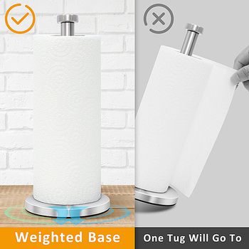 Държач за хартиени кърпи за кухненски плот, неръждаема стомана, единична колона, кръгъл профил, полирана повърхност, подходящ за големи ролки