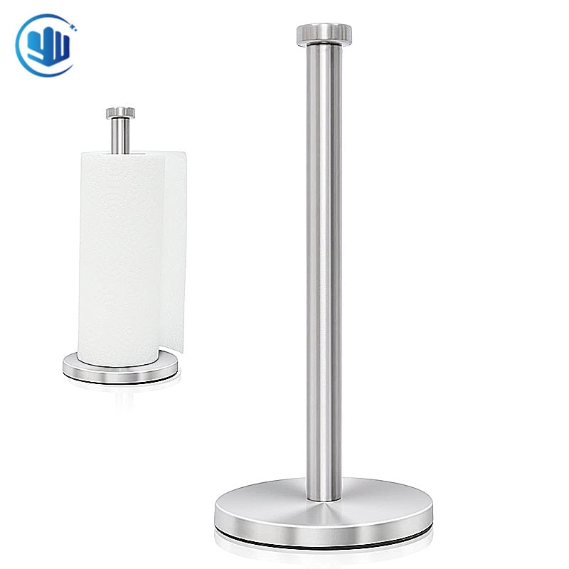 Държач за хартиени кърпи за кухненски плот, неръждаема стомана, единична колона, кръгъл профил, полирана повърхност, подходящ за големи ролки
