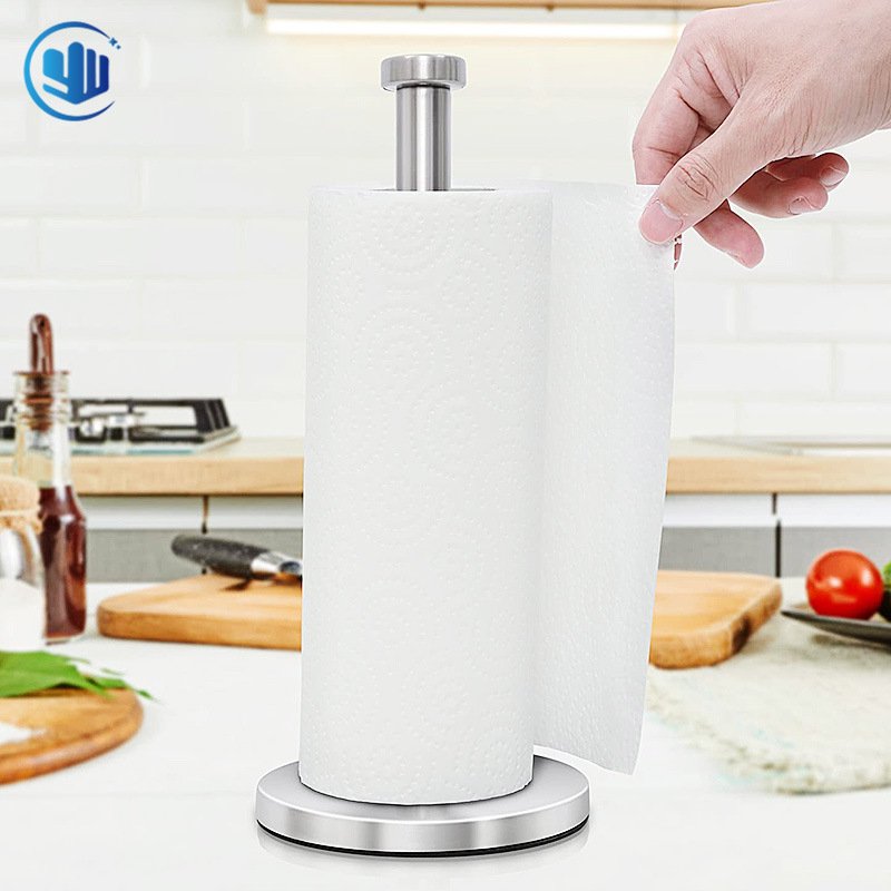 Държач за хартиени кърпи за кухненски плот, неръждаема стомана, единична колона, кръгъл профил, полирана повърхност, подходящ за големи ролки