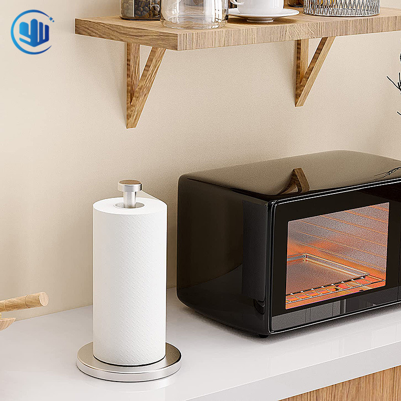 Държач за хартиени кърпи за кухненски плот, неръждаема стомана, единична колона, кръгъл профил, полирана повърхност, подходящ за големи ролки