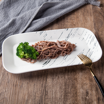 Portselaninė stačiakampė lėkštė, šiaurietiško stiliaus, glazūruotas paviršius, tinkama mikrobangų krosnalei