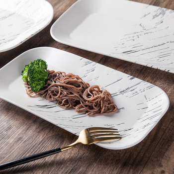 Portselaninė stačiakampė lėkštė, šiaurietiško stiliaus, glazūruotas paviršius, tinkama mikrobangų krosnalei