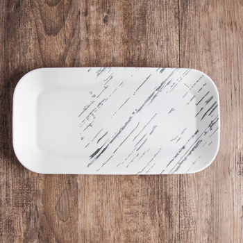 Portselaninė stačiakampė lėkštė, šiaurietiško stiliaus, glazūruotas paviršius, tinkama mikrobangų krosnalei