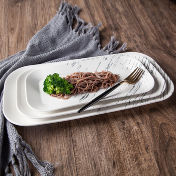 Portselaninė stačiakampė lėkštė, šiaurietiško stiliaus, glazūruotas paviršius, tinkama mikrobangų krosnalei