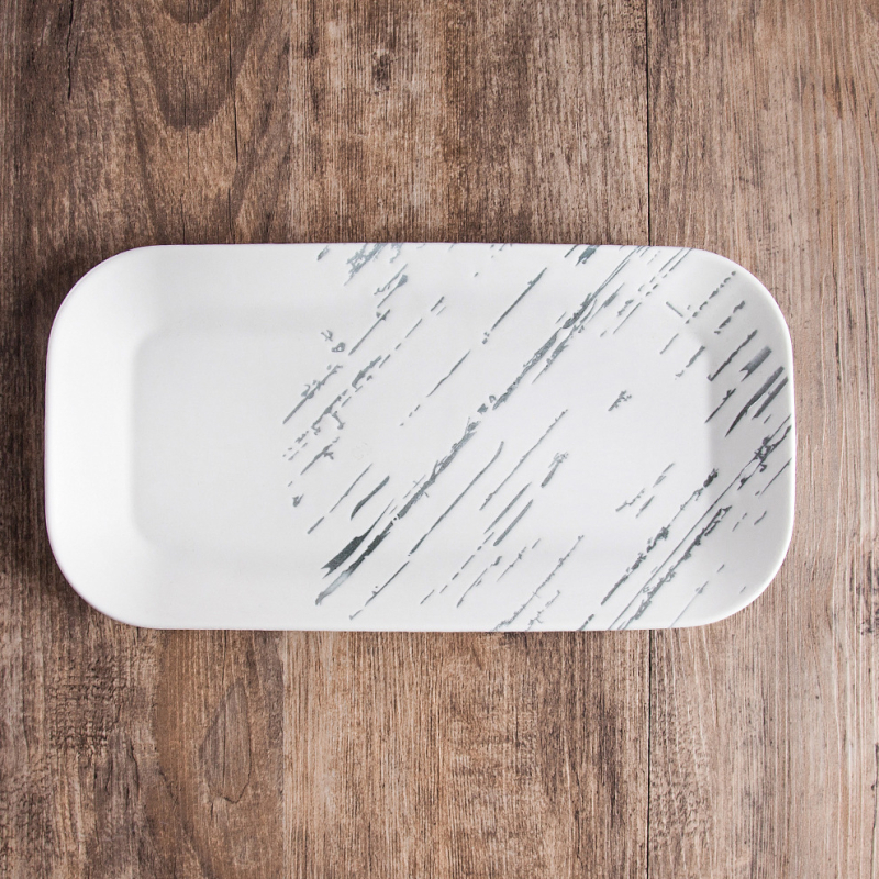 Portselaninė stačiakampė lėkštė, šiaurietiško stiliaus, glazūruotas paviršius, tinkama mikrobangų krosnalei