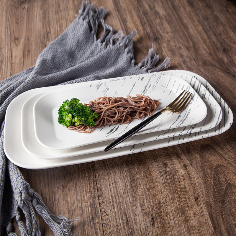 Portselaninė stačiakampė lėkštė, šiaurietiško stiliaus, glazūruotas paviršius, tinkama mikrobangų krosnalei