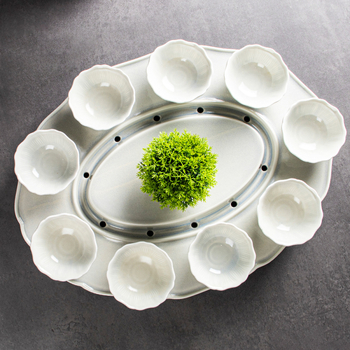 Szállodai bankettekhez készült tengeri gyümölcsei tál: Longteng Four Seas homár tál, száraz jég bemutató, kerámia színes mázzal, logóval testre szabható, Shengjing márka