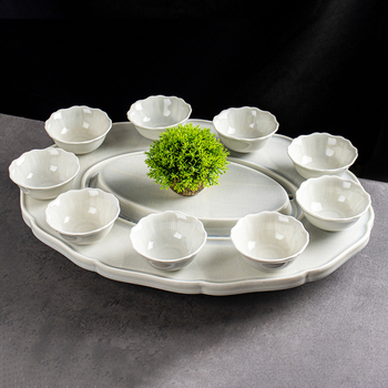 Szállodai bankettekhez készült tengeri gyümölcsei tál: Longteng Four Seas homár tál, száraz jég bemutató, kerámia színes mázzal, logóval testre szabható, Shengjing márka