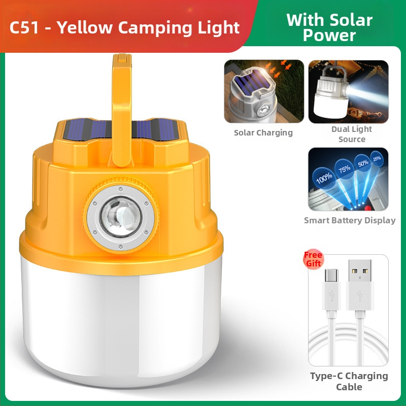 LED palapinės lemputė, įkraunama, 3,7 V, 10 W, rankinis jungiklis