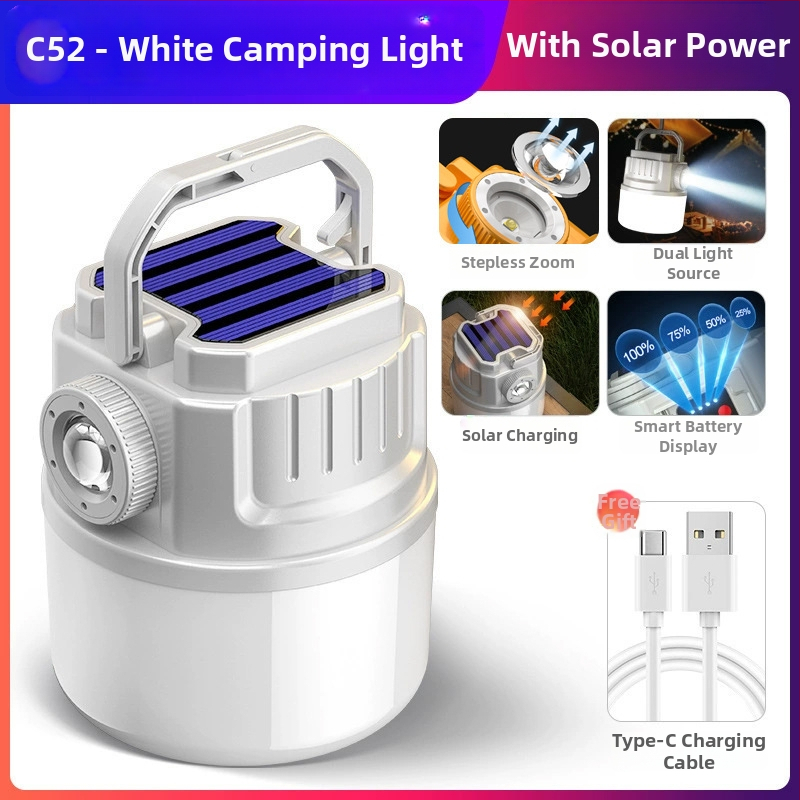 LED palapinės lemputė, įkraunama, 3,7 V, 10 W, rankinis jungiklis