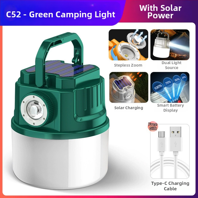 LED palapinės lemputė, įkraunama, 3,7 V, 10 W, rankinis jungiklis