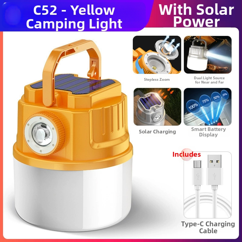 LED palapinės lemputė, įkraunama, 3,7 V, 10 W, rankinis jungiklis