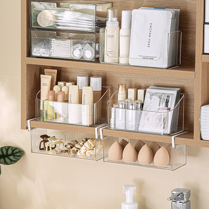 Coș suspendat sub masă – tip cârlig, PET transparent + fier, 1 etaj, multifuncțional