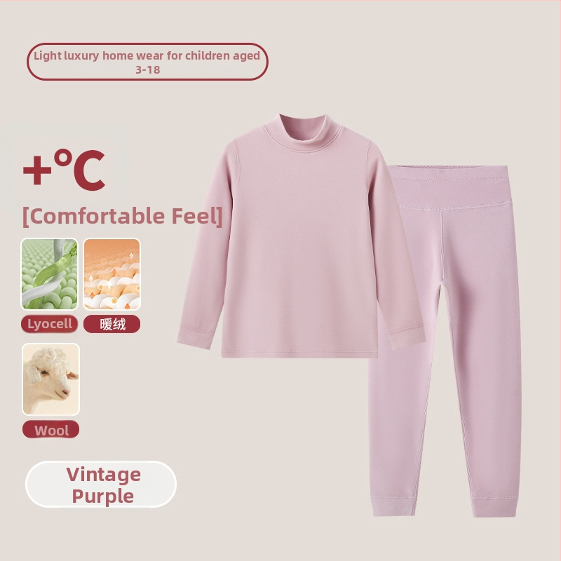 Vaikų terminis komplektas su aukštu kaklu – unisex viršus ir apatiniai, Lyocell mišinys, storesnis šilumos palaikymas, skirtas rudeniui ir žiemai