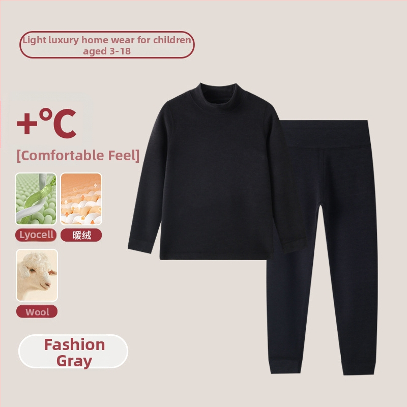 Vaikų terminis komplektas su aukštu kaklu – unisex viršus ir apatiniai, Lyocell mišinys, storesnis šilumos palaikymas, skirtas rudeniui ir žiemai