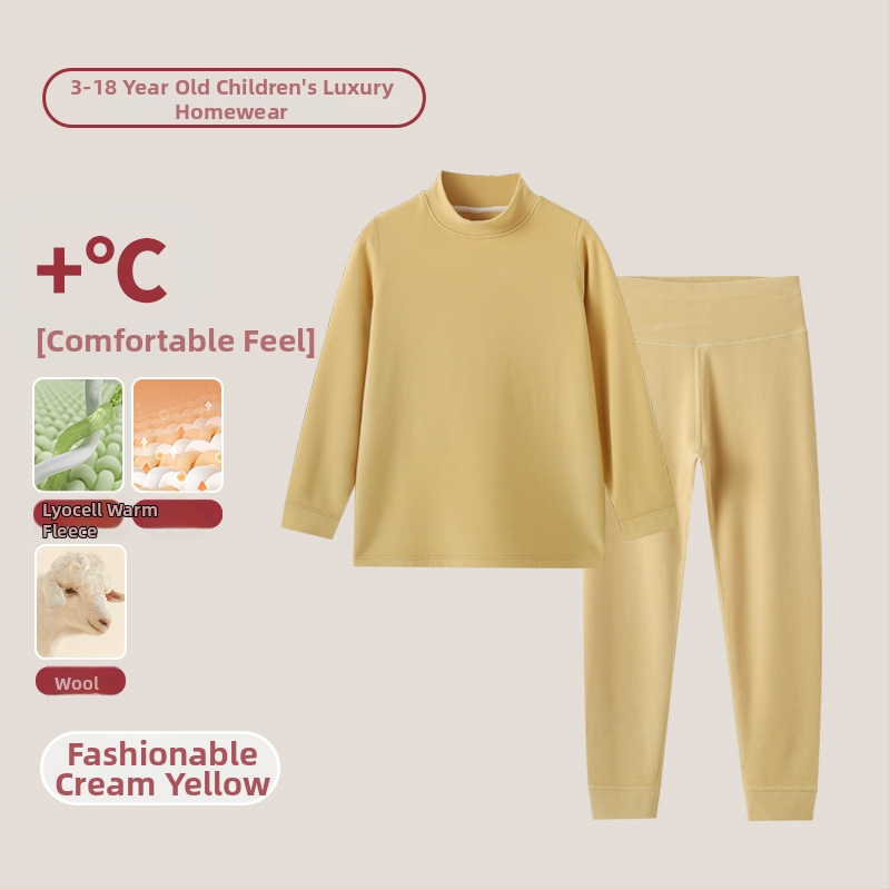 Vaikų terminis komplektas su aukštu kaklu – unisex viršus ir apatiniai, Lyocell mišinys, storesnis šilumos palaikymas, skirtas rudeniui ir žiemai