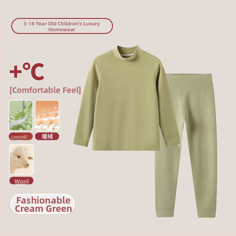 Vaikų terminis komplektas su aukštu kaklu – unisex viršus ir apatiniai, Lyocell mišinys, storesnis šilumos palaikymas, skirtas rudeniui ir žiemai